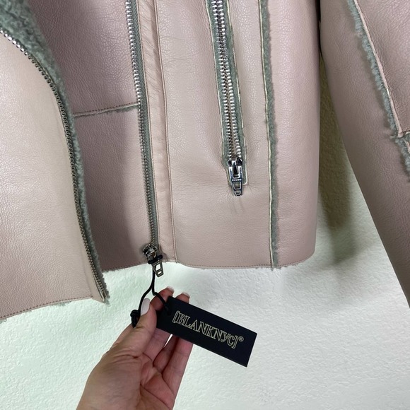 NWT Blank NYC Moto Flight Jacket Blush Tan Faux Leather Sherpa Size Small - Picture 5 of 10